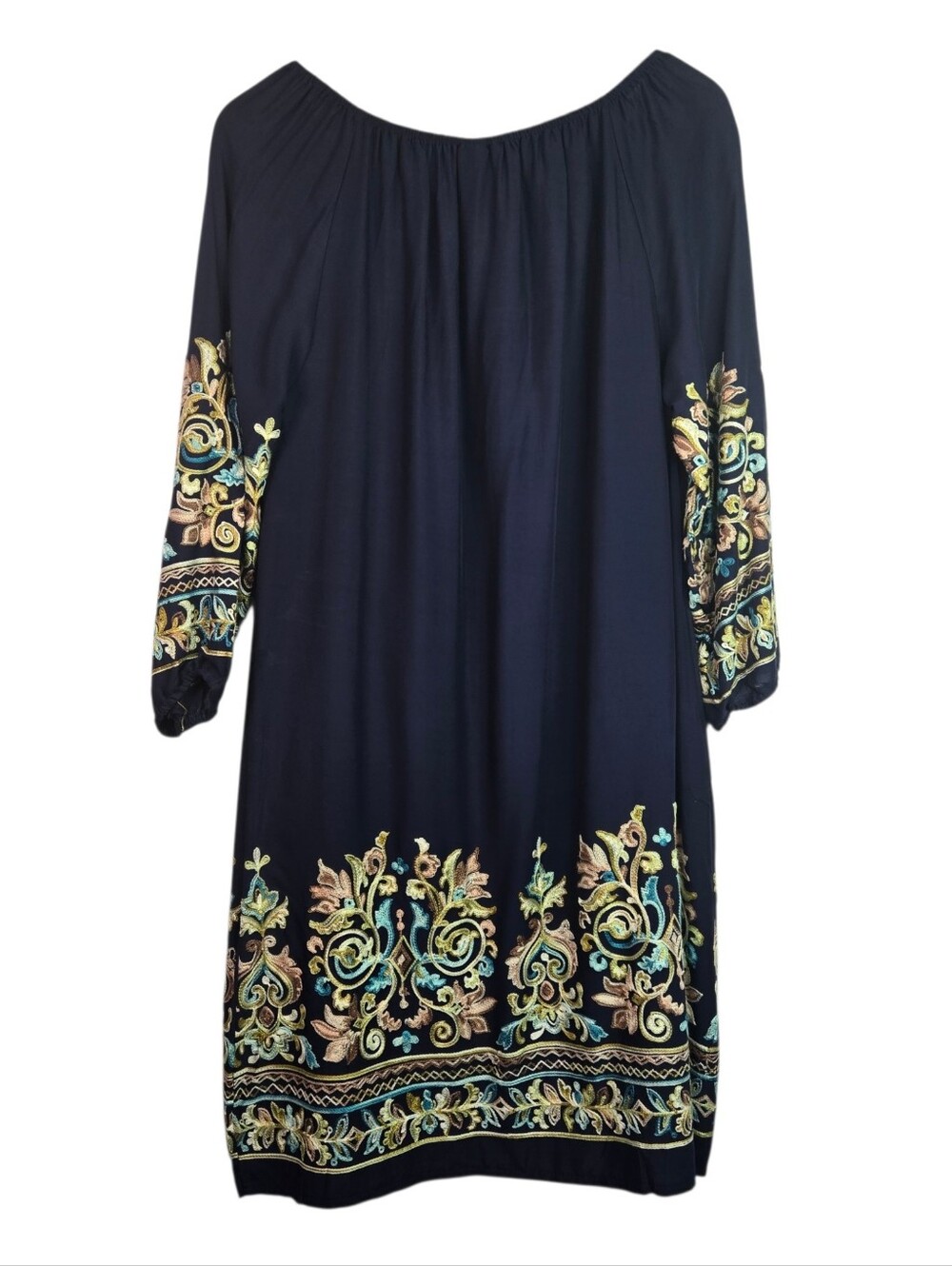 VASNA Size M Navy Boho Tunic Dress With Gorgeous Embroidered Sleeves & Hem NWT - Picture 8 of 13